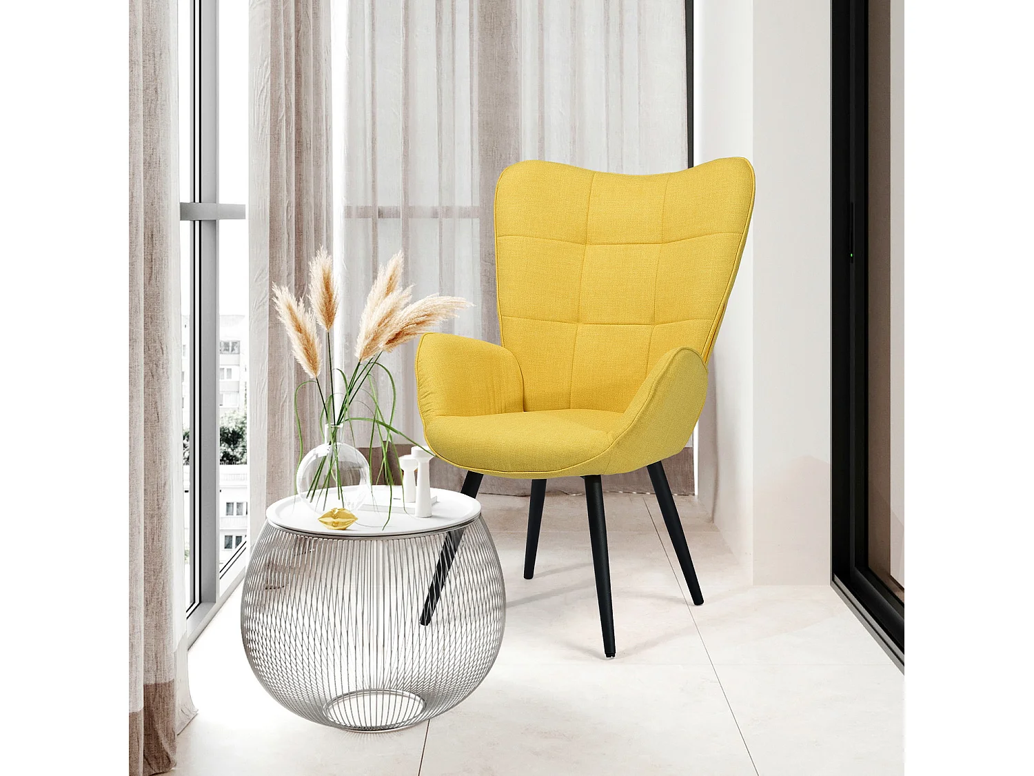 Fauteuil de Salon Canapé 1 Place avec Un Revêtement en Tissu, des Accoudoirs Rembourés et des Pieds en Bois Massif Métal