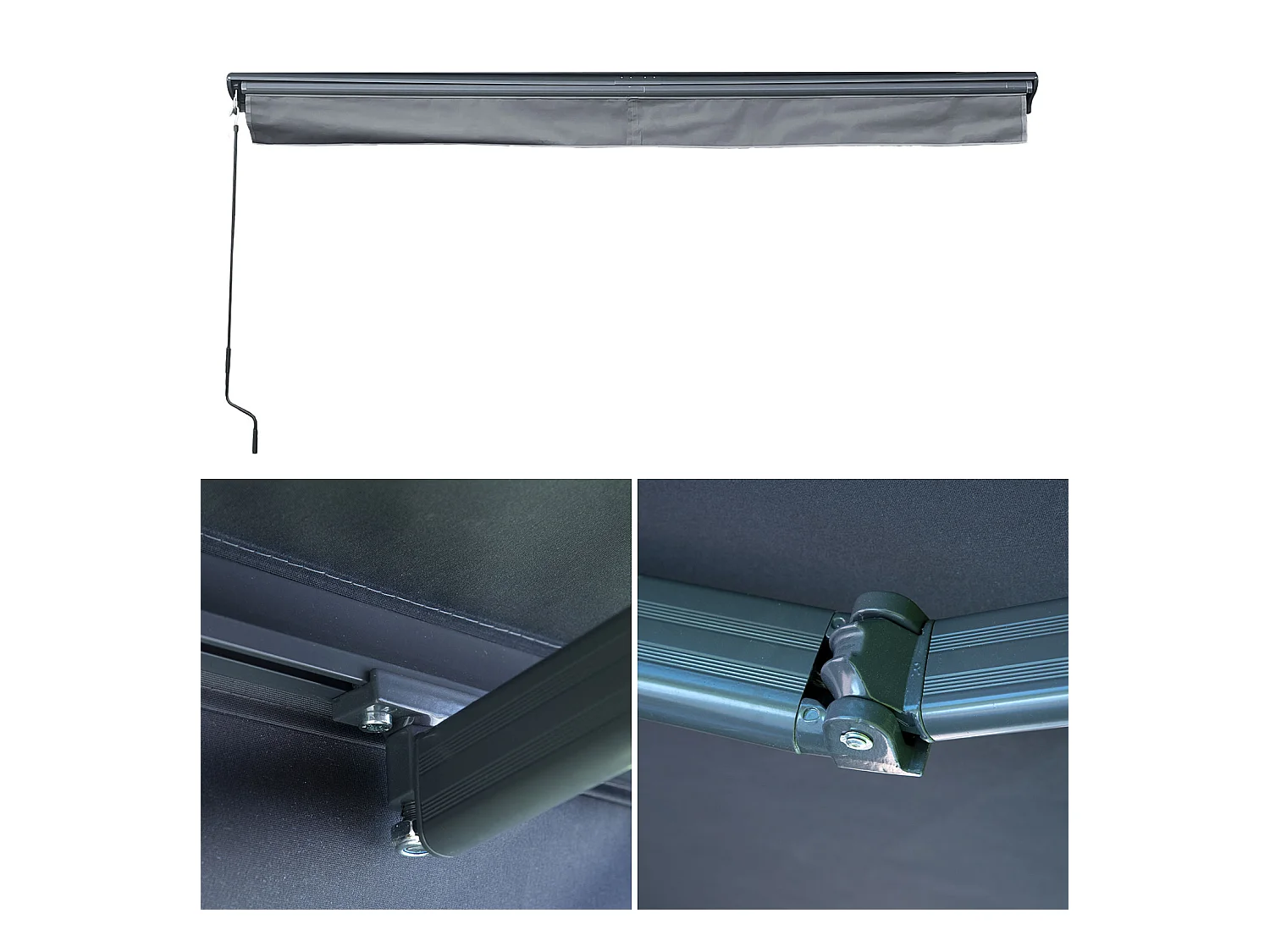 Store banne SAULE 2,95 × 2,5m avec semi-coffre - Toile anthracite et structure grise - HAPPY GARDEN