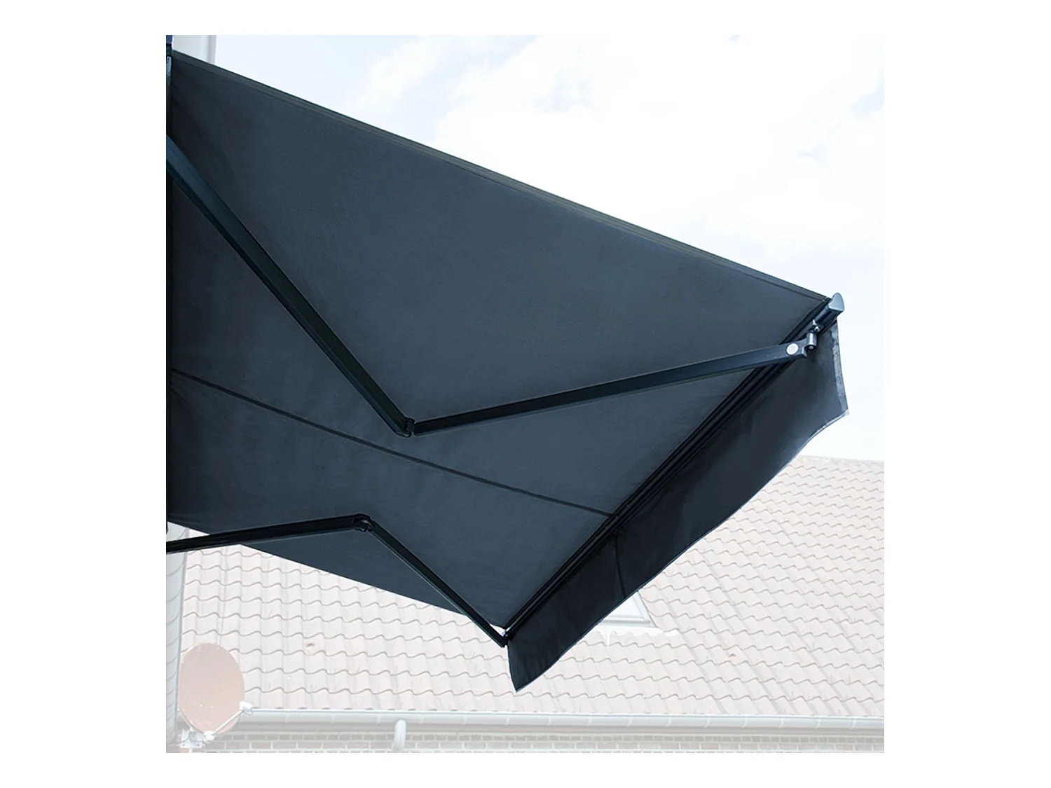 Store banne SAULE 3,5 × 3m avec semi-coffre - Toile anthracite et structure grise - HAPPY GARDEN