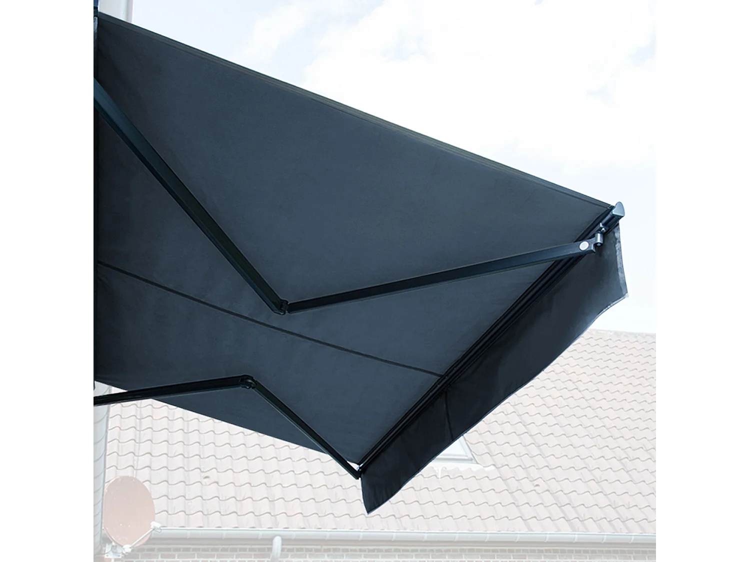 Toldo SAULE 3,5 × 3m com semi-canópia - Tecido antracite e estrutura cinzenta