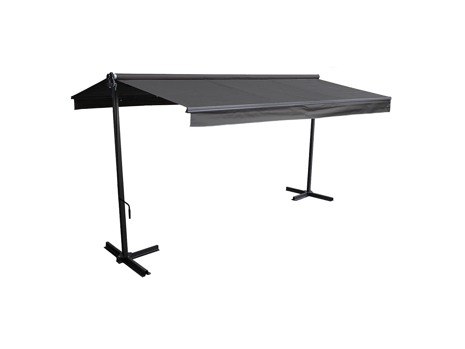 Store double pente FRENE sur pieds 3,95 x 3 m - Toile anthracite et structure grise - HAPPY GARDEN