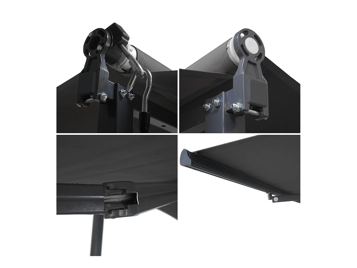 Store double pente FRENE sur pieds 3,95 x 3 m - Toile anthracite et structure grise - HAPPY GARDEN