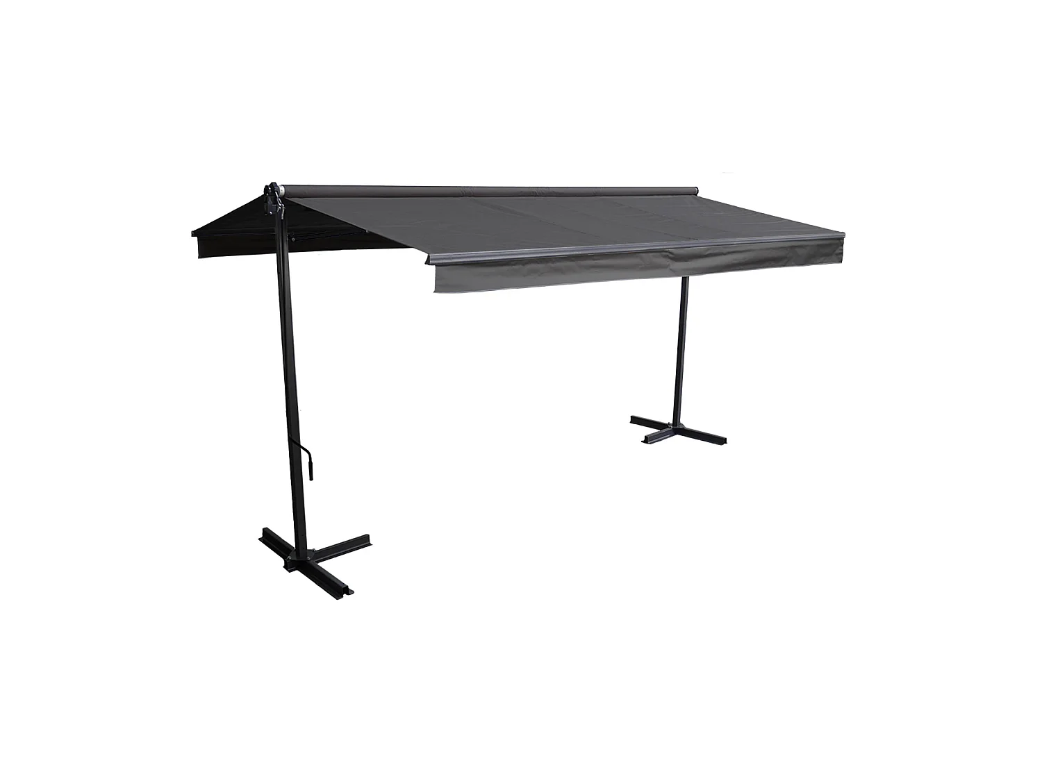 Store double pente FRENE sur pieds 3,95 x 3 m - Toile anthracite et structure grise - HAPPY GARDEN