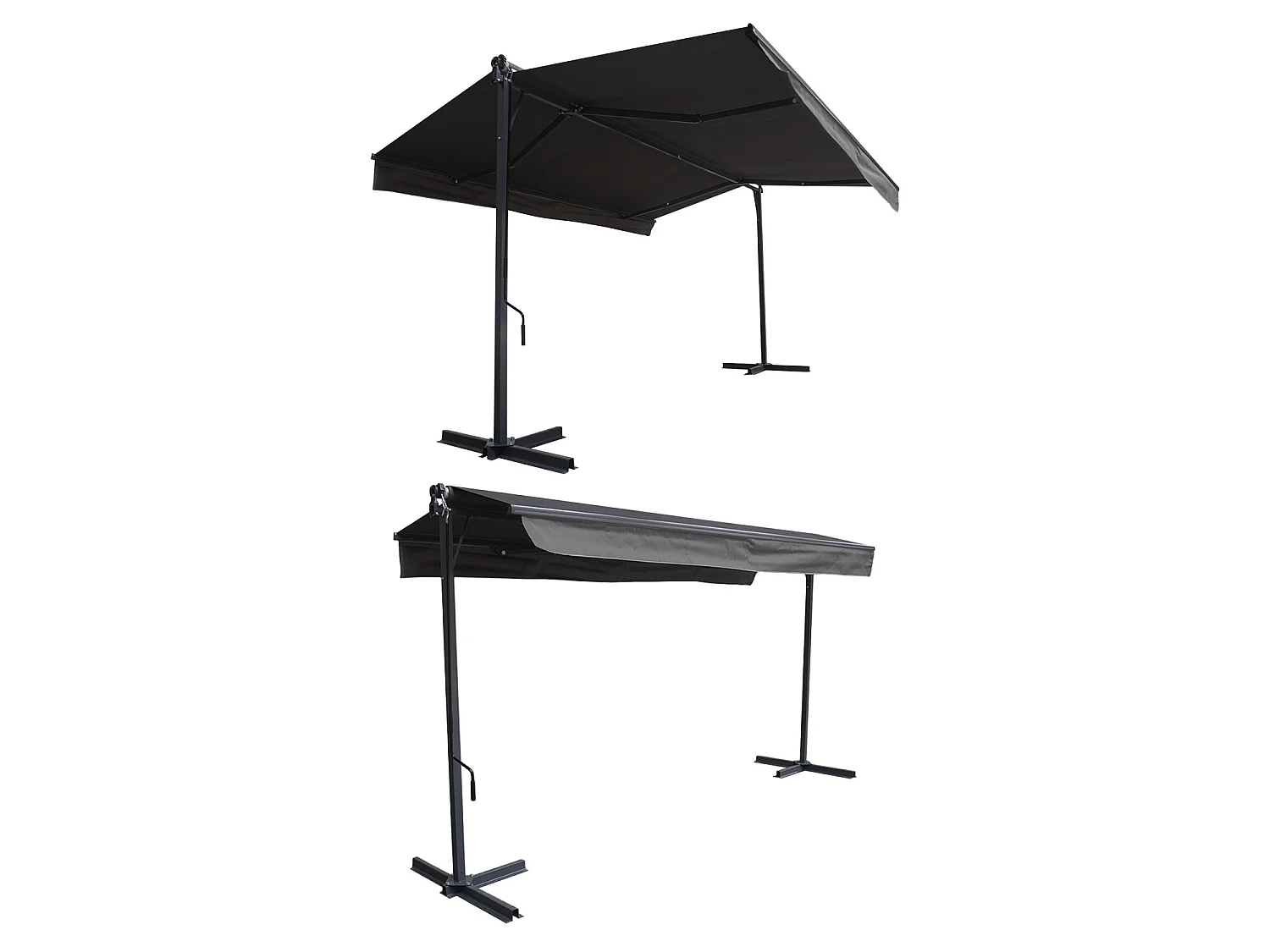 Store double pente FRENE sur pieds 3,95 x 3 m - Toile anthracite et structure grise - HAPPY GARDEN