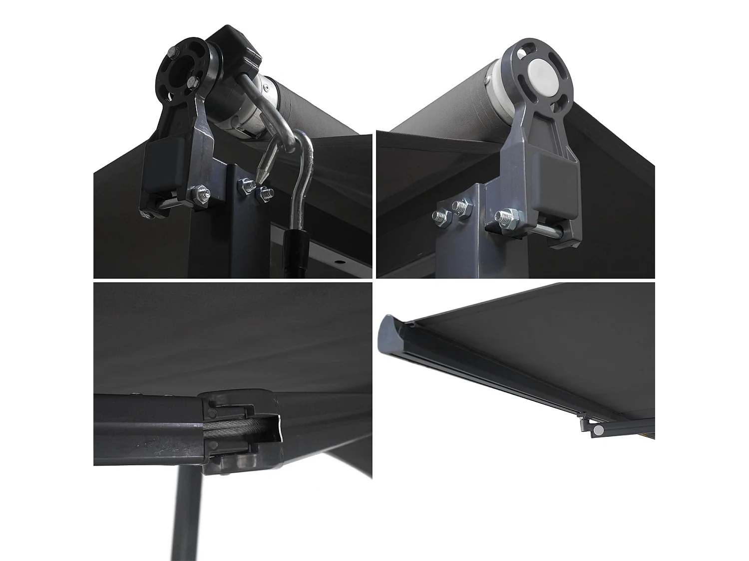 Store double pente FRENE sur pieds 3,95 x 3 m - Toile anthracite et structure grise - HAPPY GARDEN