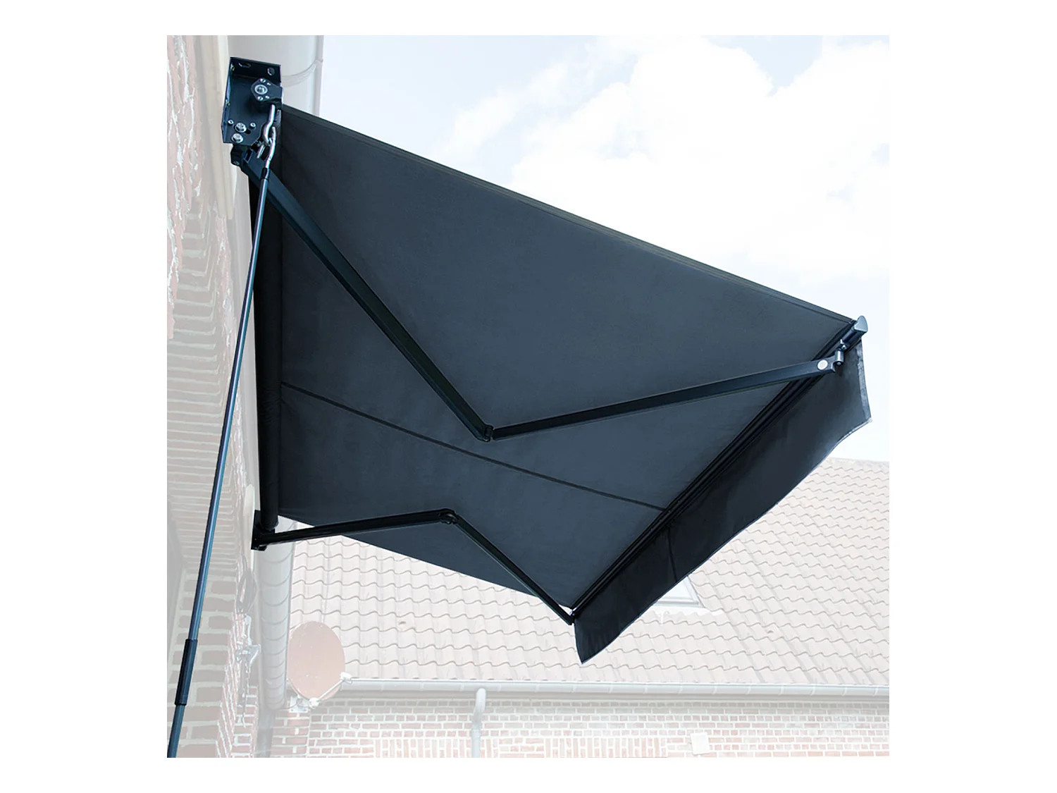 Store banne SAULE 3,5 × 3m - Toile anthracite et structure grise - HAPPY GARDEN