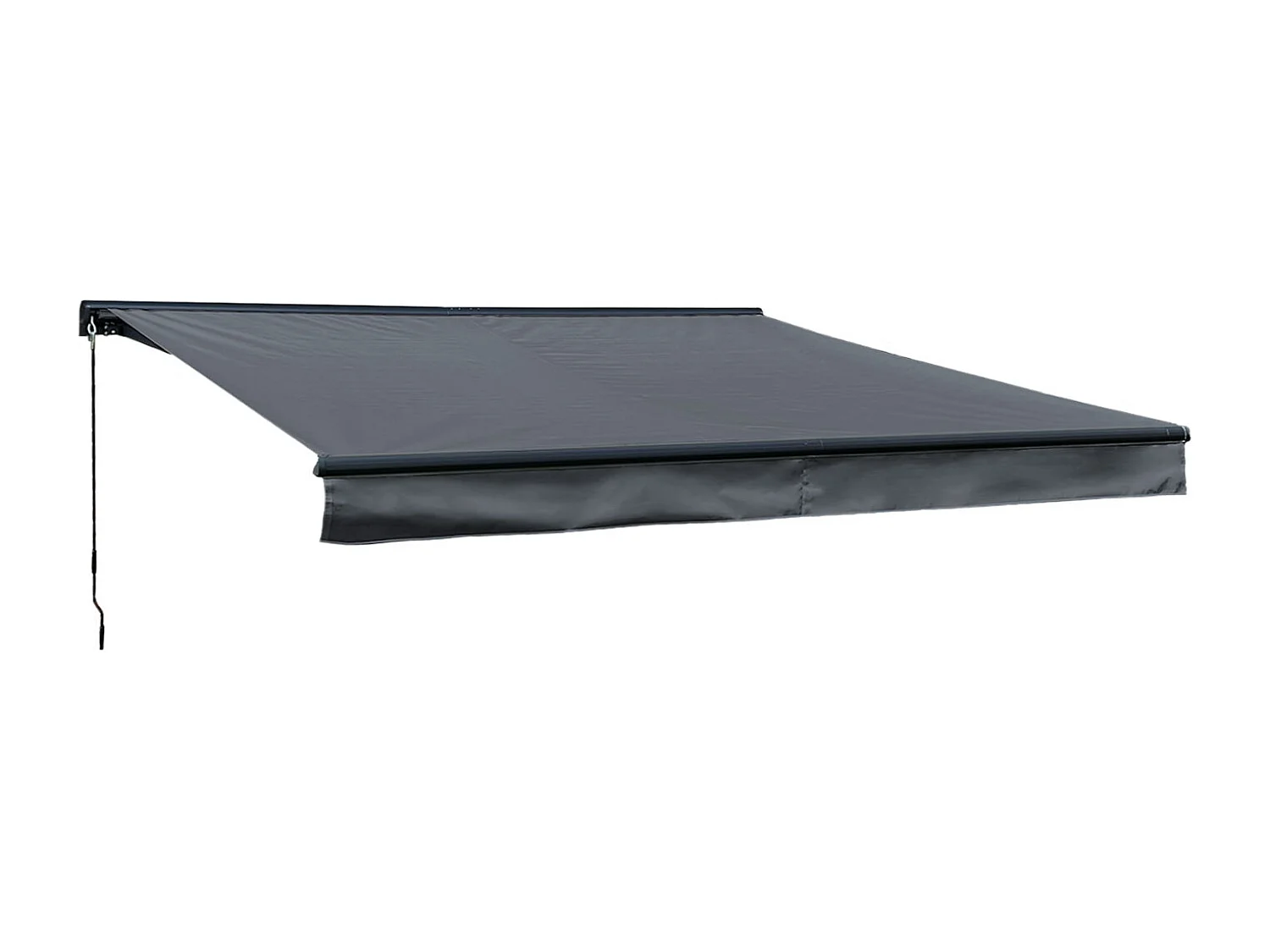 Store banne SAULE 3,95 × 3m avec semi-coffre - Toile anthracite et structure grise - HAPPY GARDEN