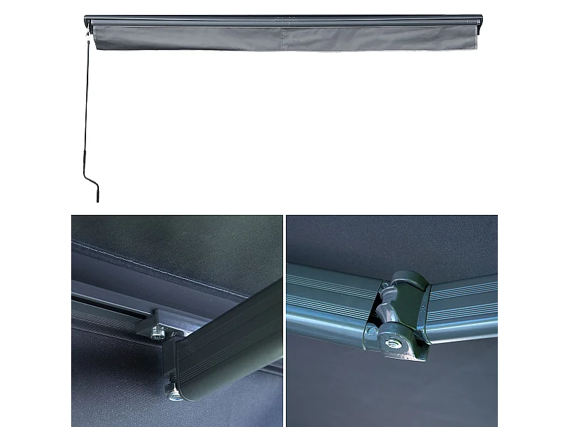 SAULE luifel 3,95 × 3m met half luifel - Antraciet doek en grijze structuur