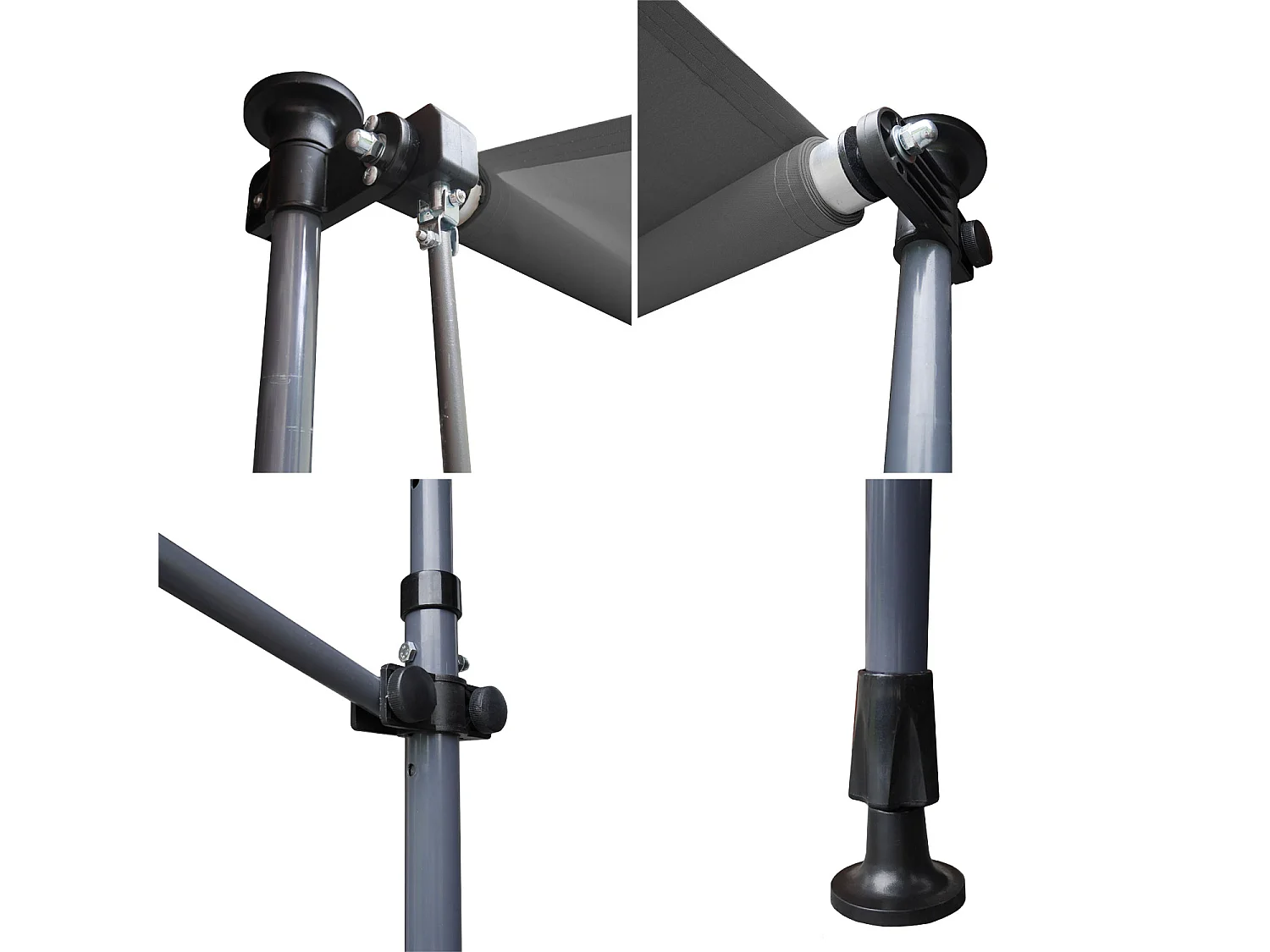 CHENE balkonluifel 2 × 1.2m - Antraciet doek en grijs frame