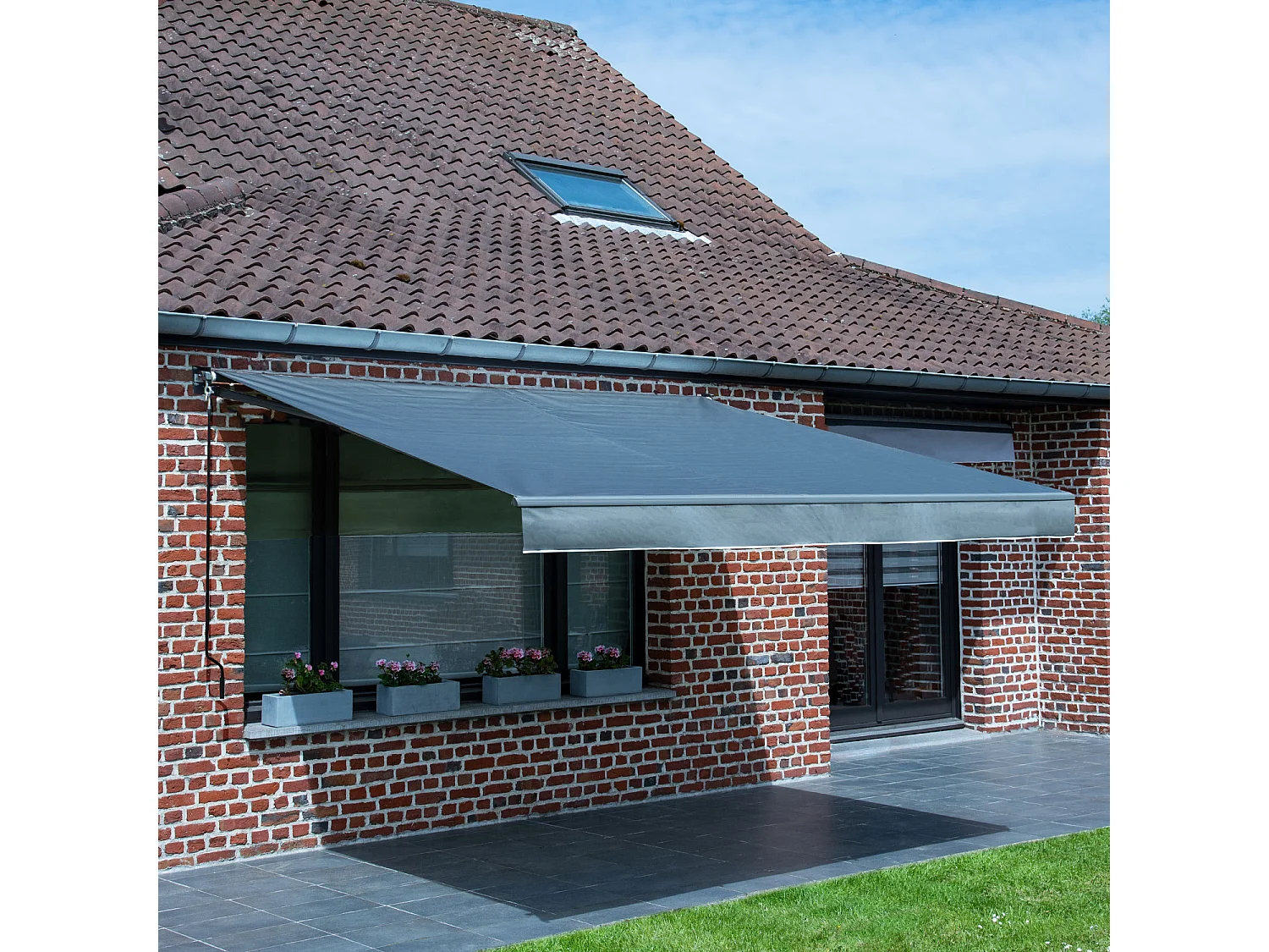 SAULE luifel 2,5 × 2m - Antraciet doek en grijze structuur