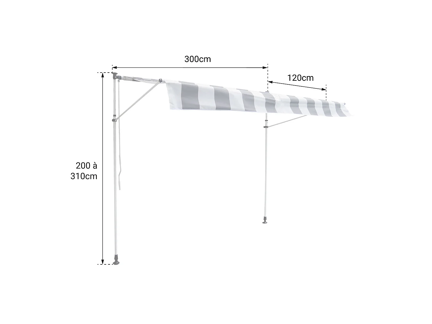 Store banne pour balcon CHENE 3 × 1,2m - Toile anthracite et structure grise - HAPPY GARDEN