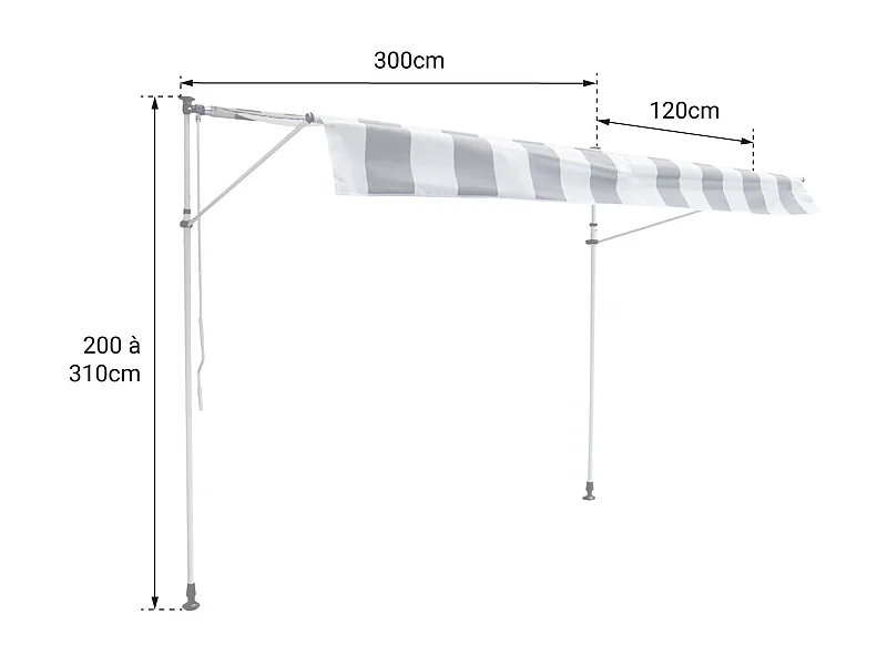 Toldo de varanda CHENE 3 × 1,2m - Tecido antracite e moldura cinzenta
