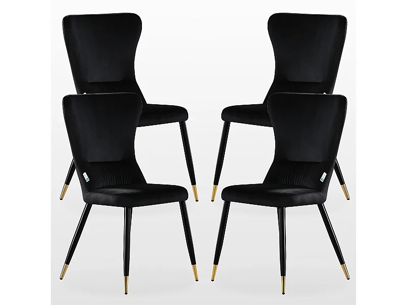 NEW YORK - Lot de 4 Chaises Rétro en Velours Noir - Pieds Coloris Noir & Doré