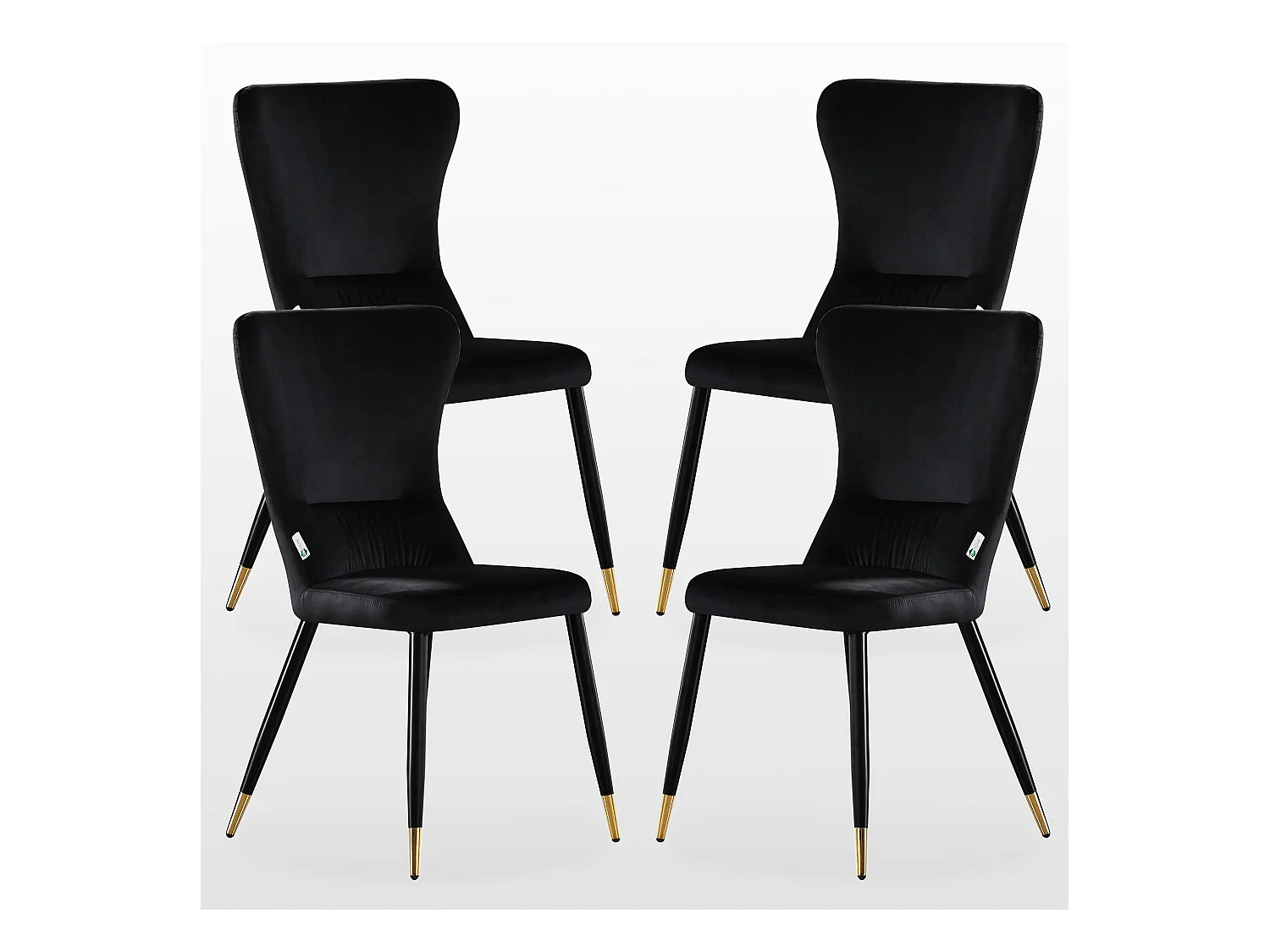 NEW YORK - Lot de 4 Chaises Rétro en Velours Noir - Pieds Coloris Noir & Doré