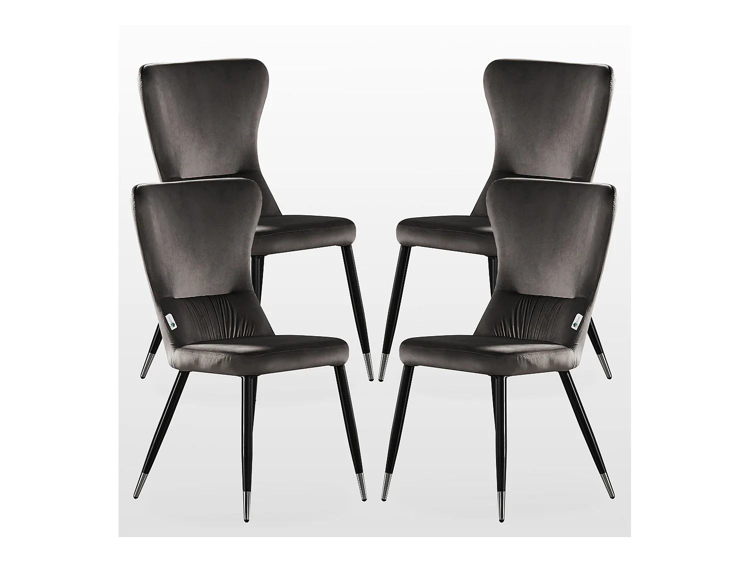 NEW YORK - Lot de 4 Chaises Rétro en Velours Gris - Pieds Coloris Noir & Métal