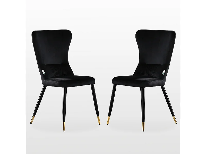 NEW YORK - Lot de 2 Chaises Rétro en Velours Noir - Pieds Coloris Noir & Doré
