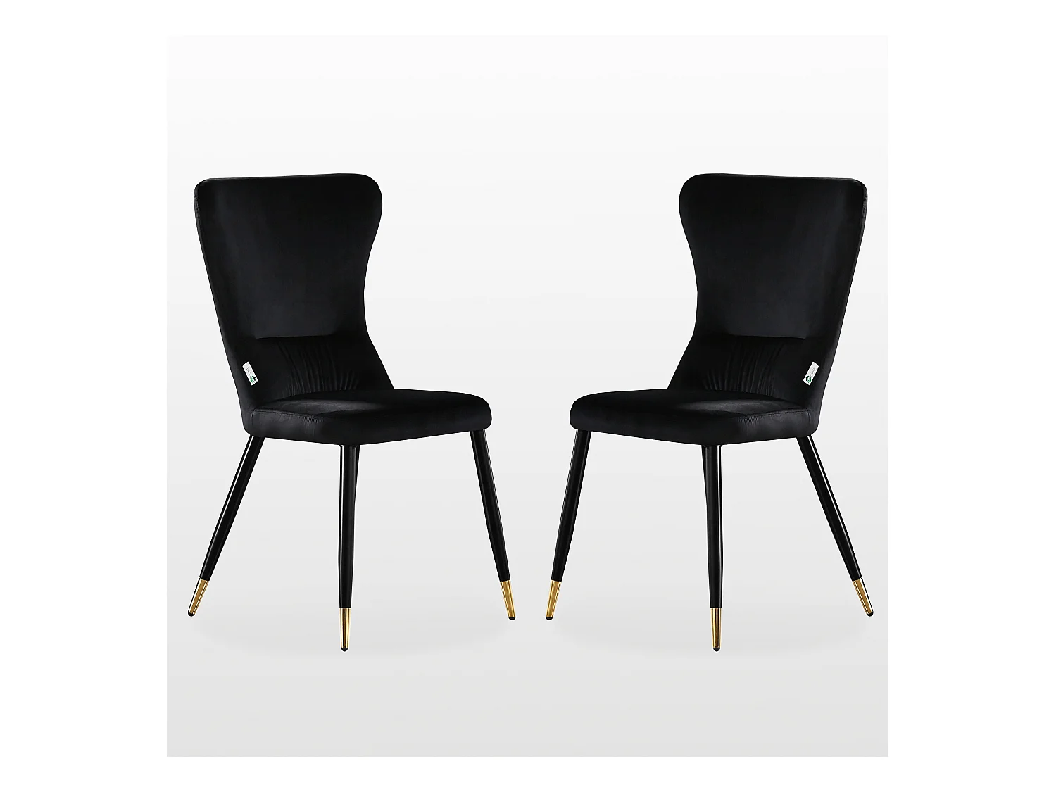 NEW YORK - Lot de 2 Chaises Rétro en Velours Noir - Pieds Coloris Noir & Doré