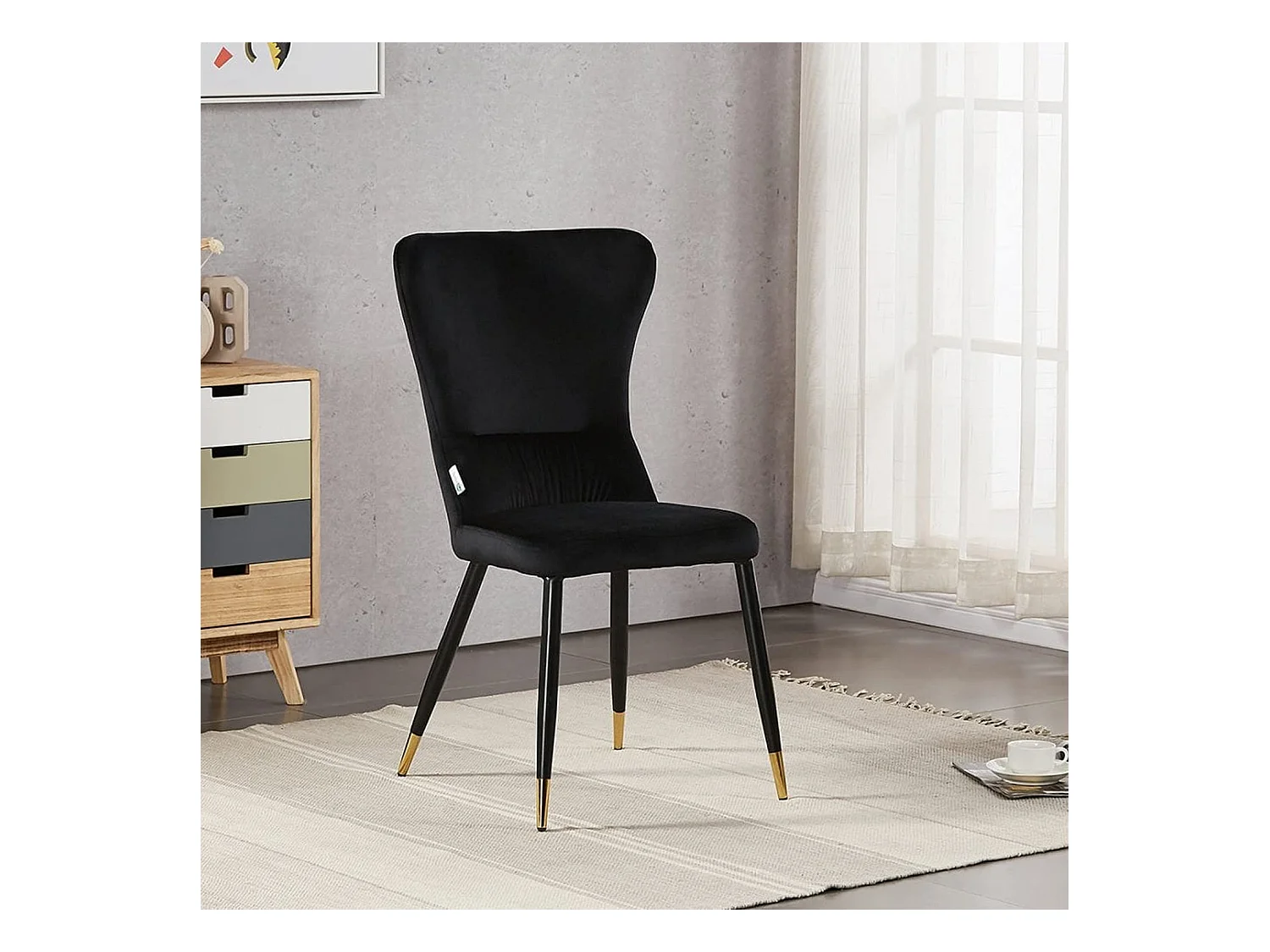 NEW YORK - Lot de 2 Chaises Rétro en Velours Noir - Pieds Coloris Noir & Doré