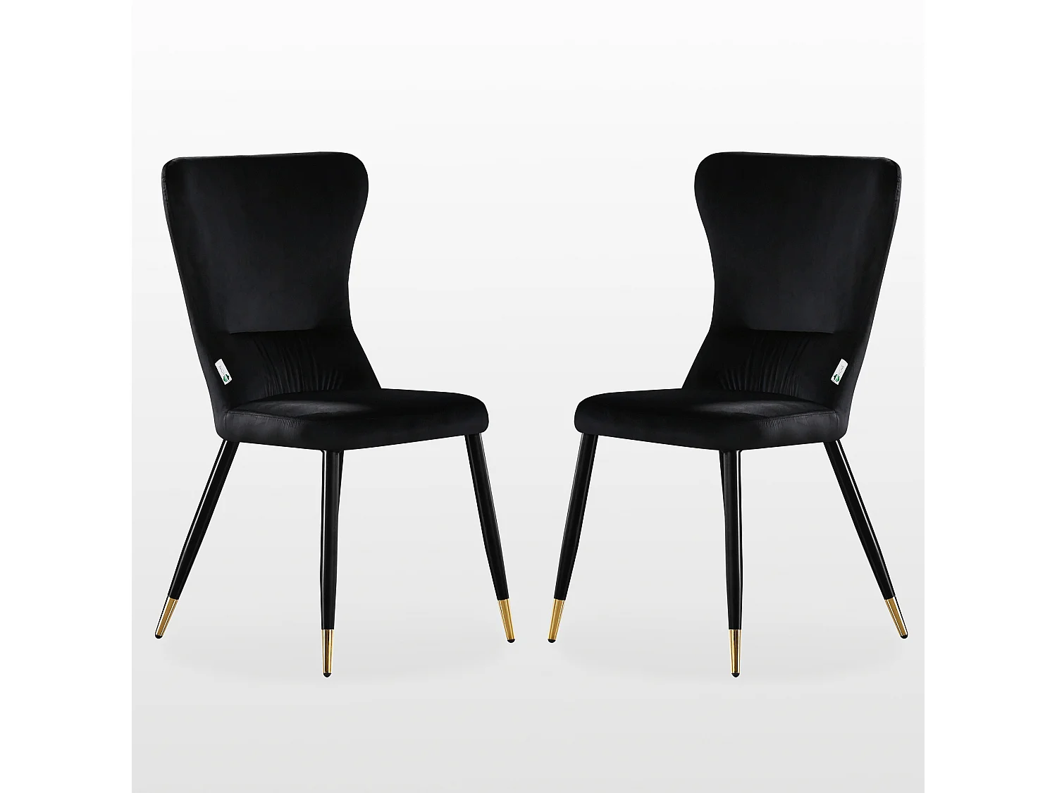 NEW YORK - Lot de 2 Chaises Rétro en Velours Noir - Pieds Coloris Noir & Doré