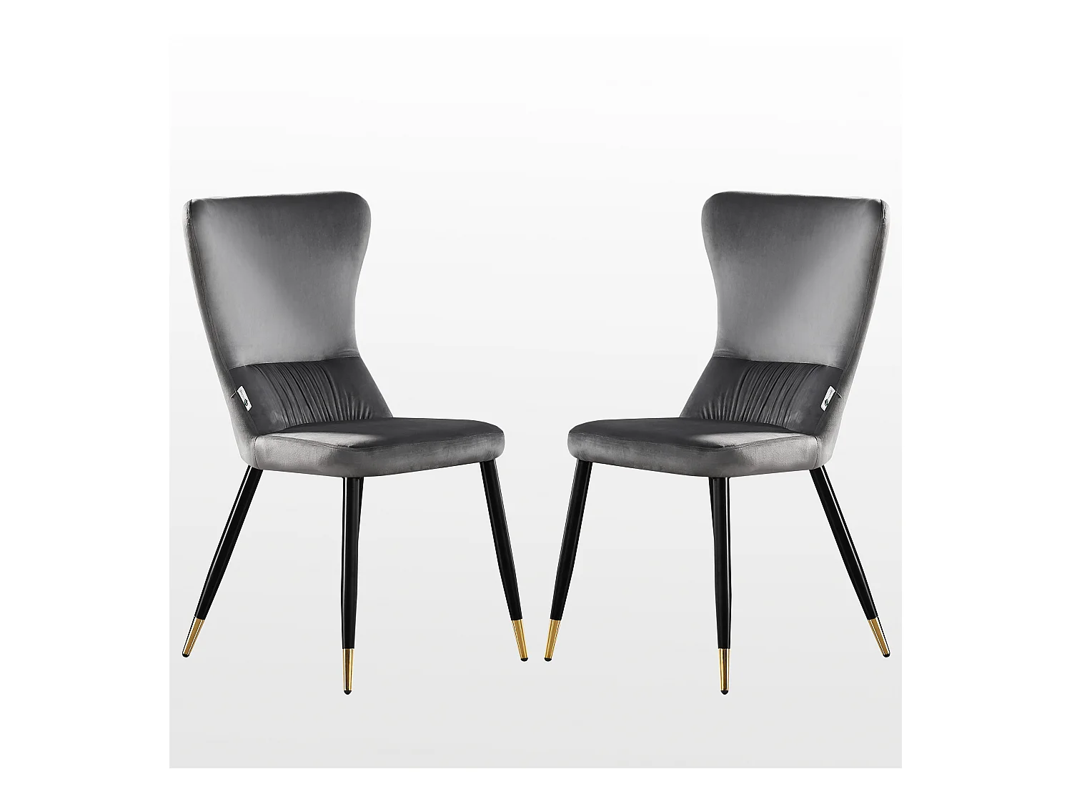 NEW YORK - Lot de 2 Chaises Rétro en Velours Gris clair - Pieds Coloris Noir & Doré
