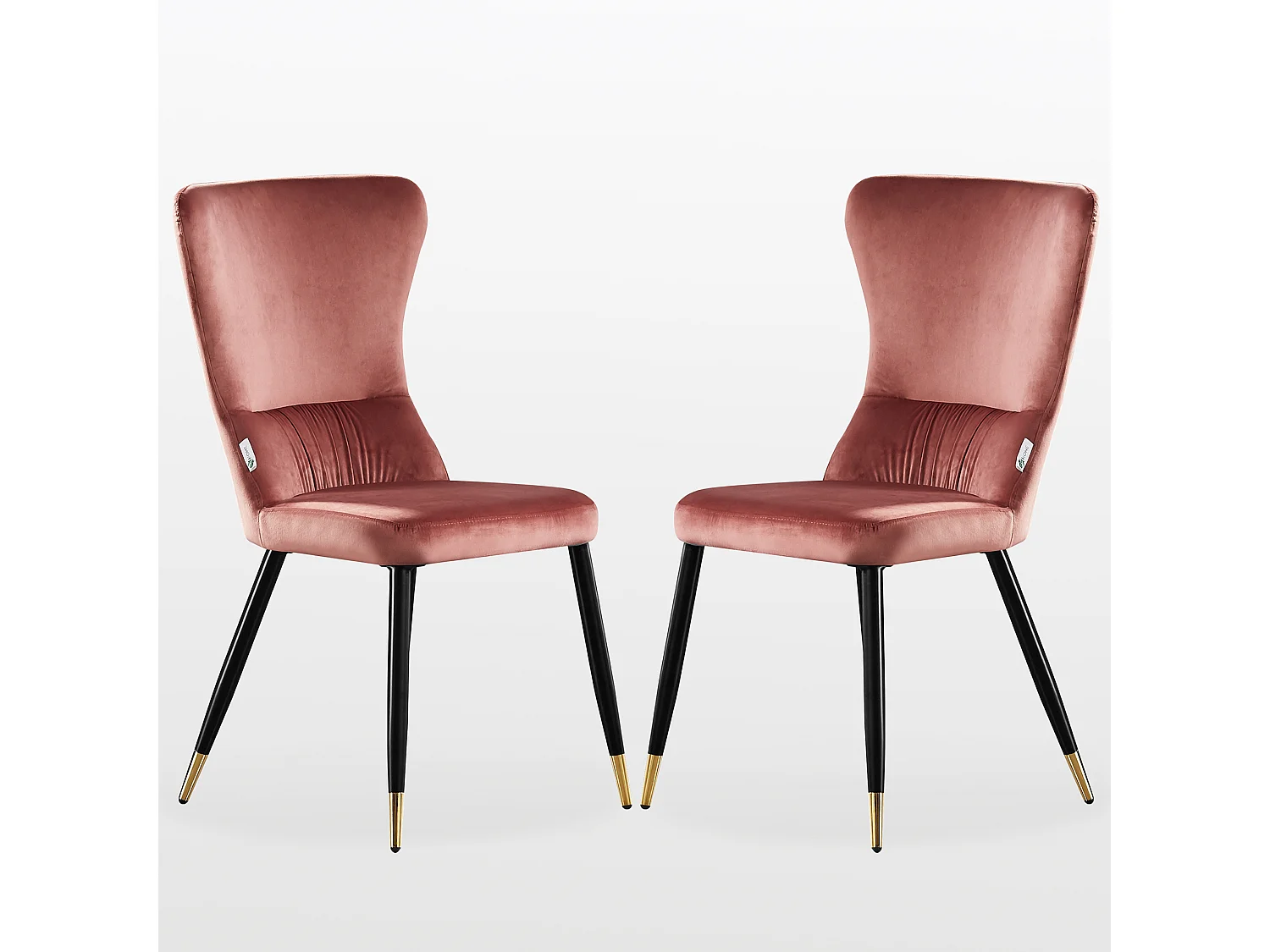 NEW YORK - Lot de 2 Chaises Rétro en Velours Rose - Pieds Coloris Noir & Doré