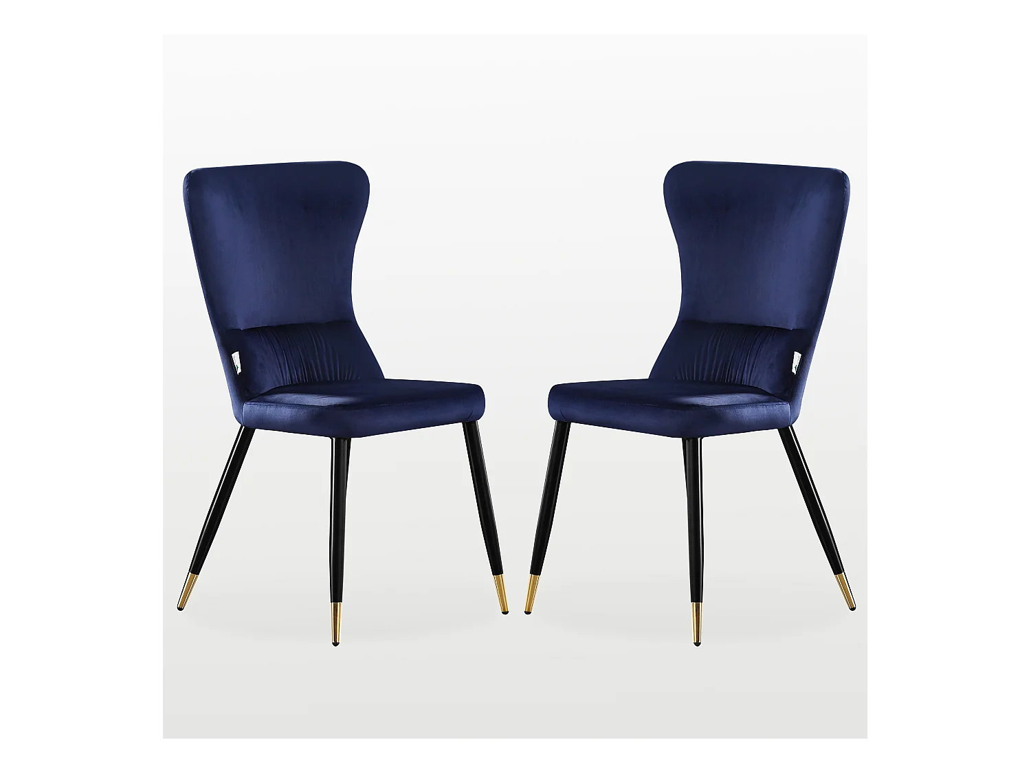 NEW YORK - Lot de 2 Chaises Rétro en Velours Bleu - Pieds Coloris Noir & Doré
