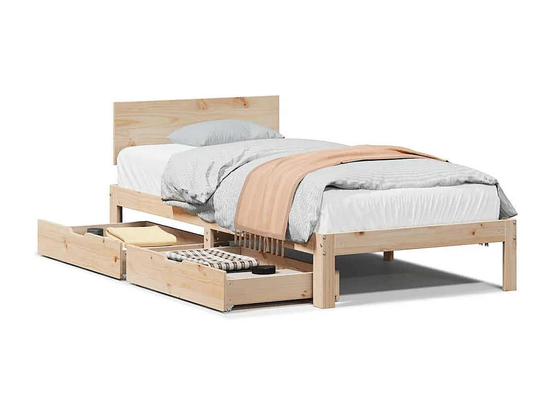 Letto per adulti | Letto singolo | Giroletto con Cassetti 75x190 cm in Legno Massello di Pino