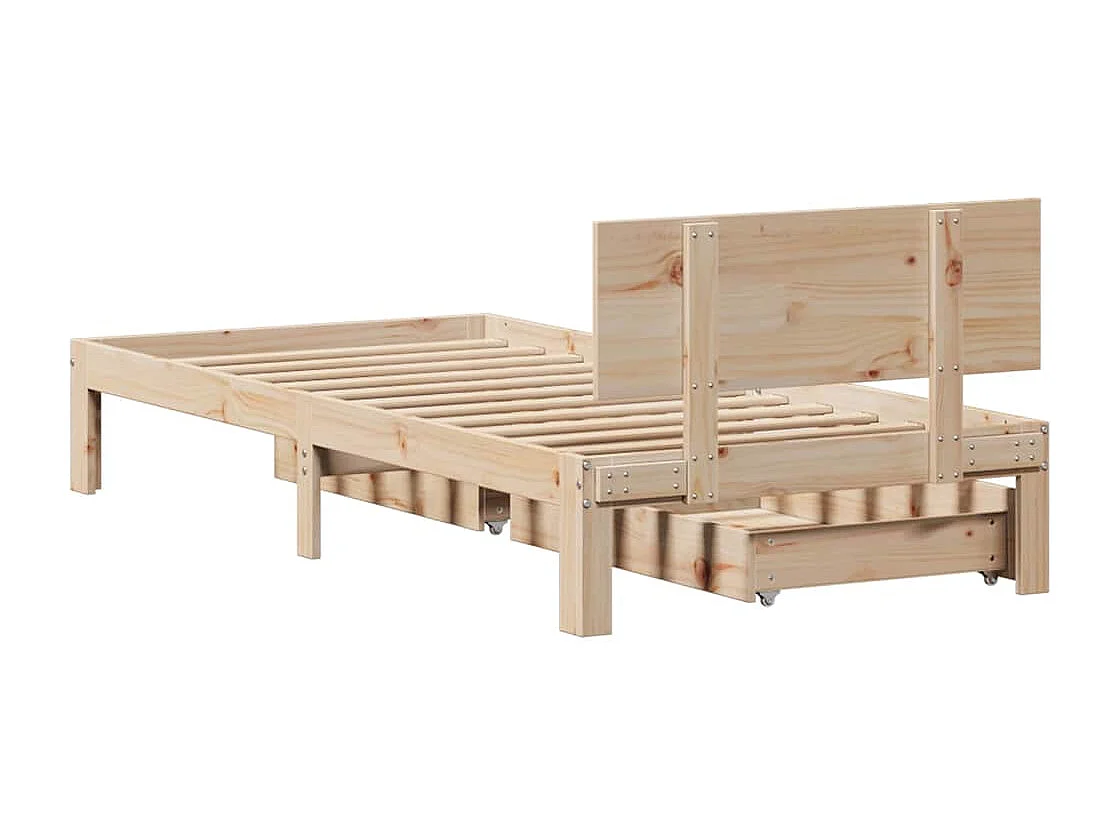 Letto per adulti | Letto singolo | Giroletto con Cassetti 75x190 cm in Legno Massello di Pino