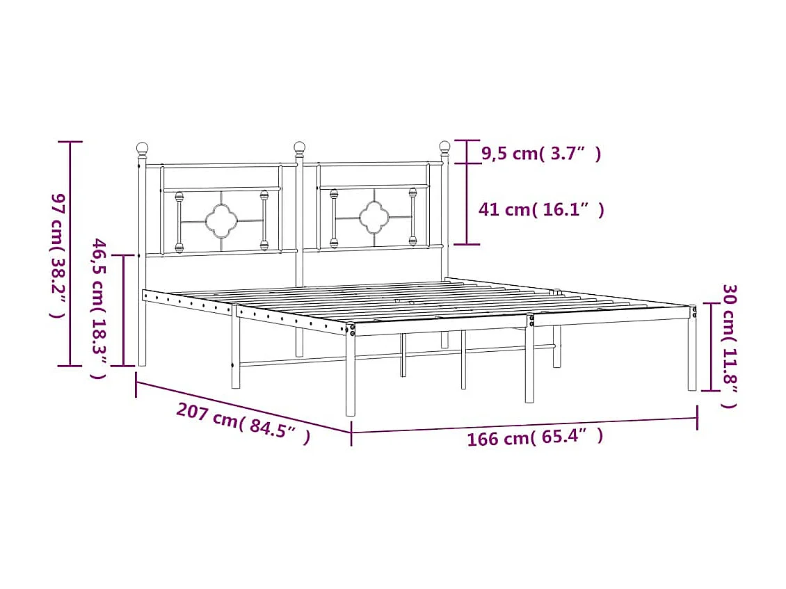 Lit double | Lit adulte | Cadre de lit métal et tête de lit blanc 160x200 cm