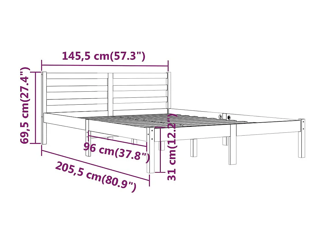 Lit double | Lit adulte | Cadre de lit bois massif de pin 140x200 cm