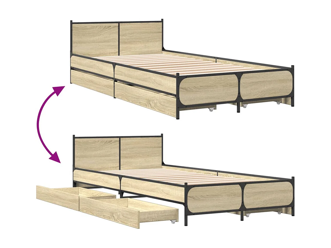 Lit simple | Lit adulte, enfant | Cadre de lit avec tiroirs chêne sonoma 75x190 cm