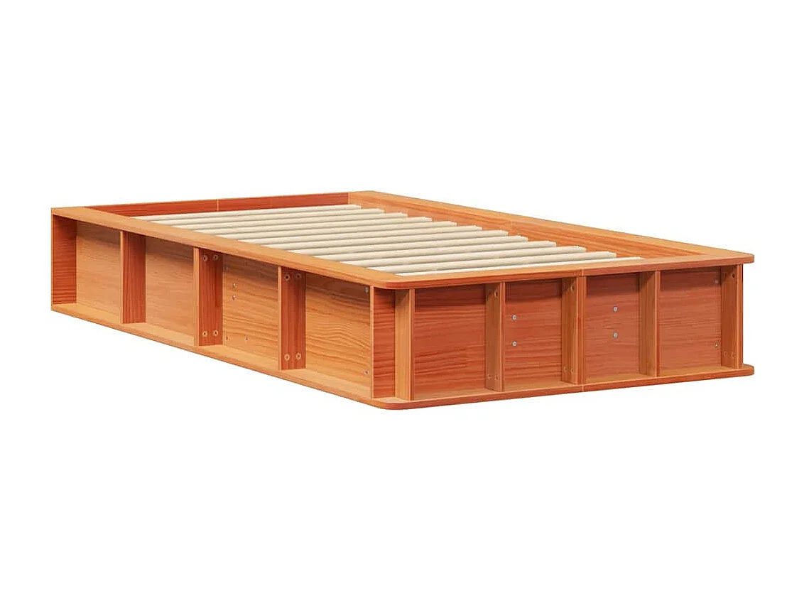 Lit simple | Lit adulte, enfant | Cadre de lit avec stockage Marron cire 90x190 cm Bois massif