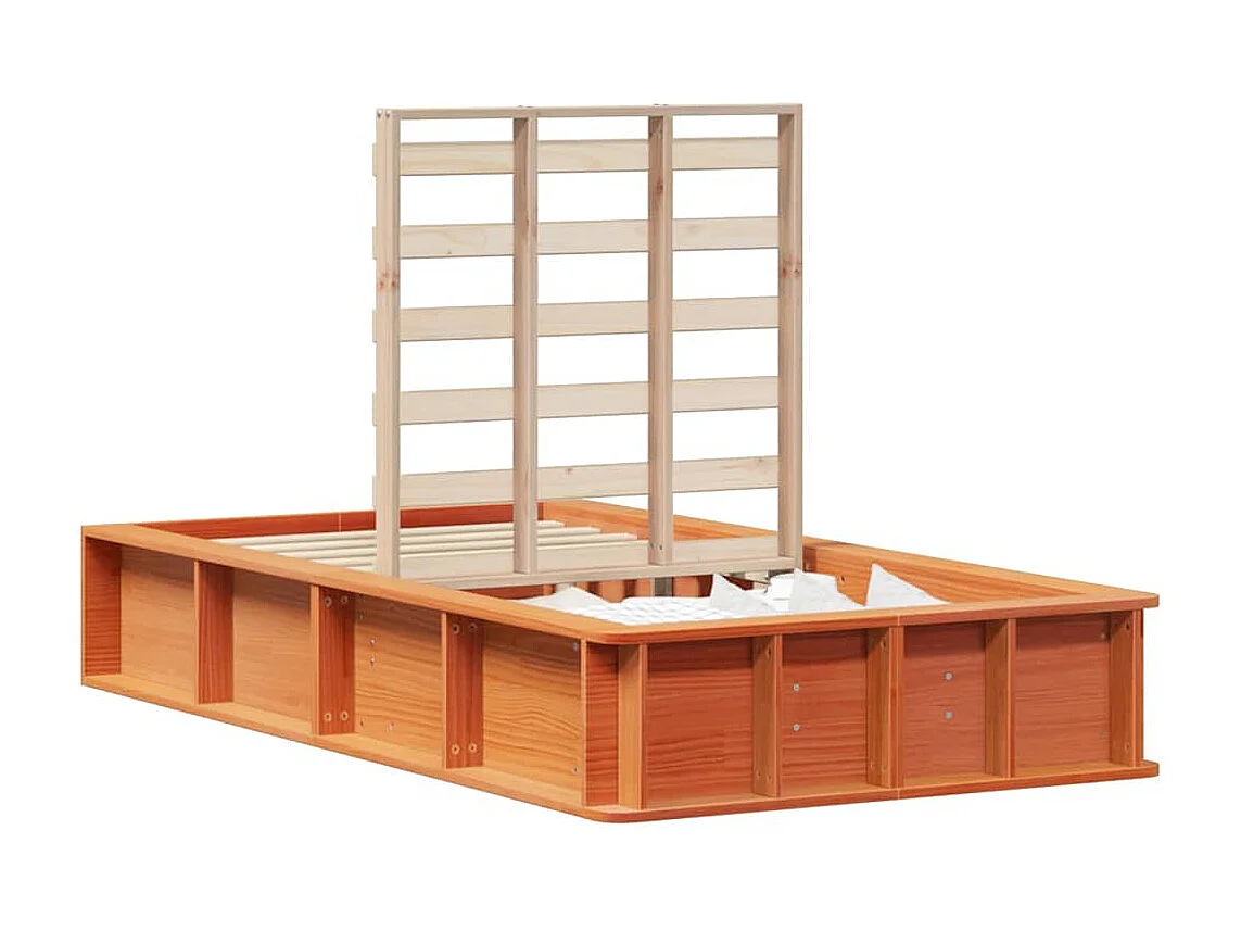 Lit simple | Lit adulte, enfant | Cadre de lit avec stockage Marron cire 90x190 cm Bois massif