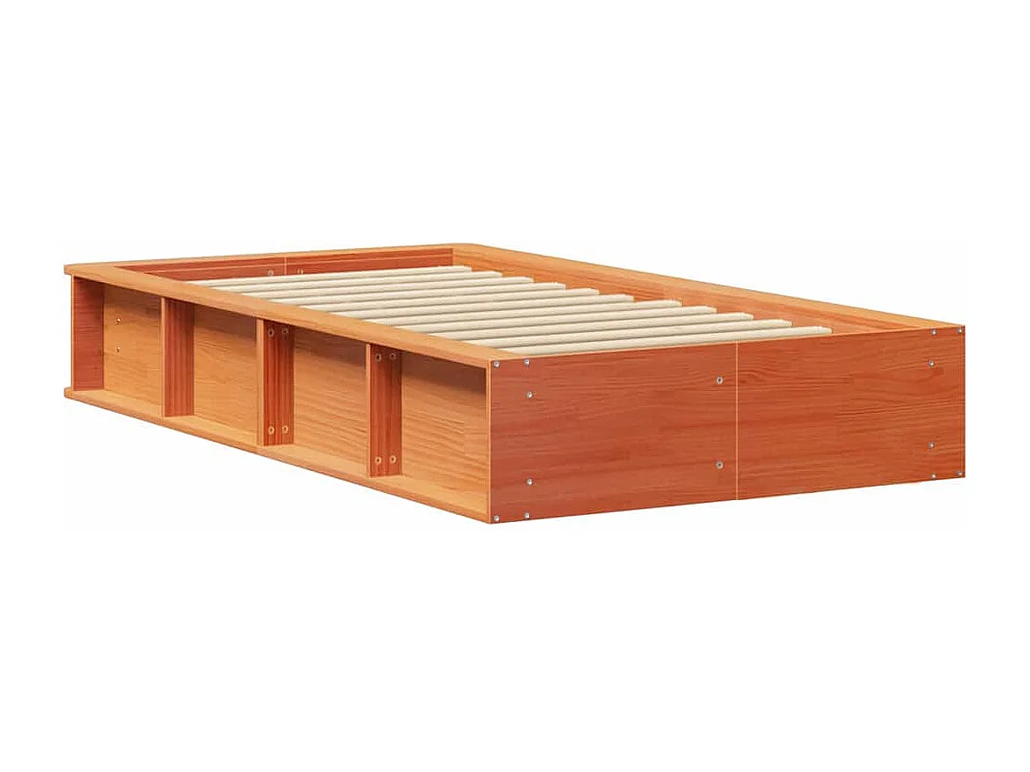 Lit simple | Lit adulte, enfant | Cadre de lit avec stockage Marron cire 90x190 cm Bois massif