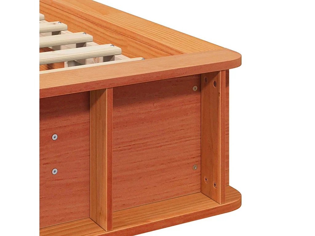 Lit simple | Lit adulte, enfant | Cadre de lit avec stockage Marron cire 90x190 cm Bois massif