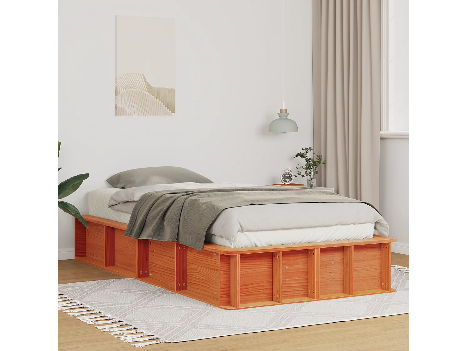 Lit simple | Lit adulte, enfant | Cadre de lit avec stockage Marron cire 90x190 cm Bois massif