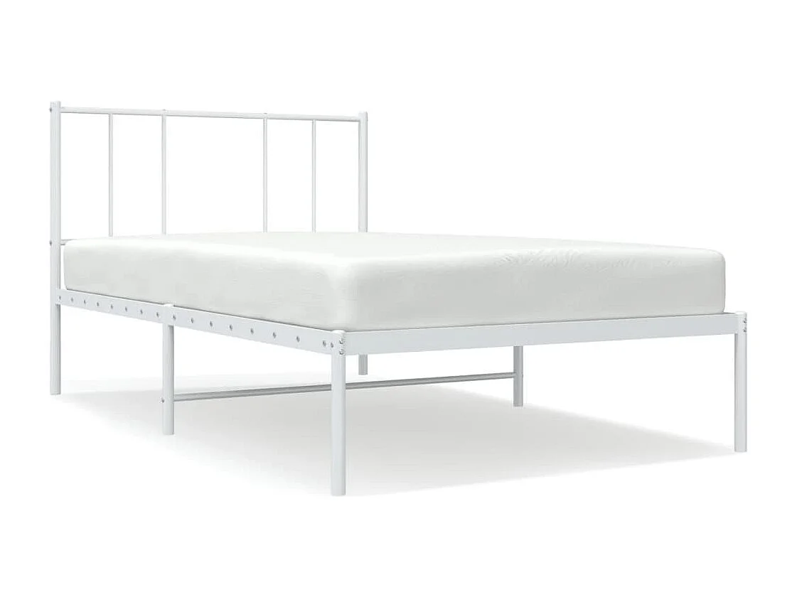 Lit simple | Lit adulte, enfant | Cadre de lit métal et tête de lit blanc 107x203 cm
