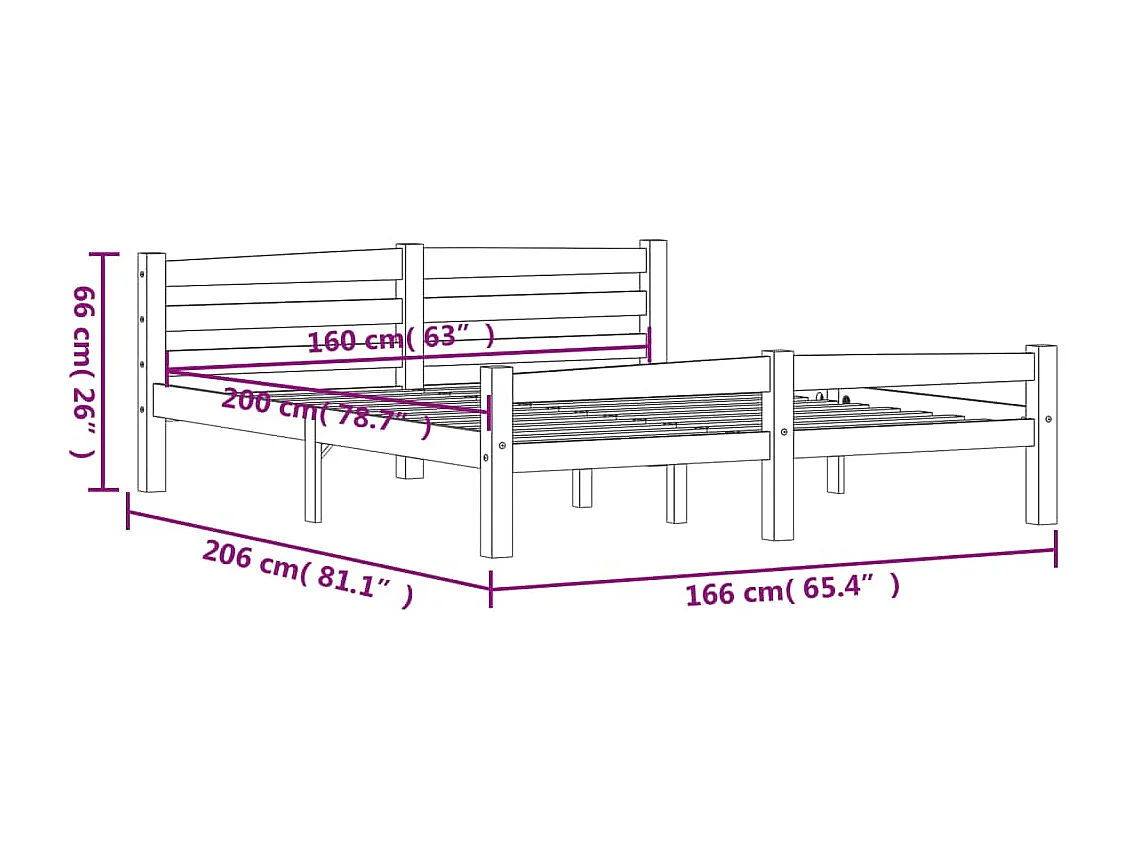 Lit double | Lit adulte | Cadre de lit bois massif de pin 160x200 cm