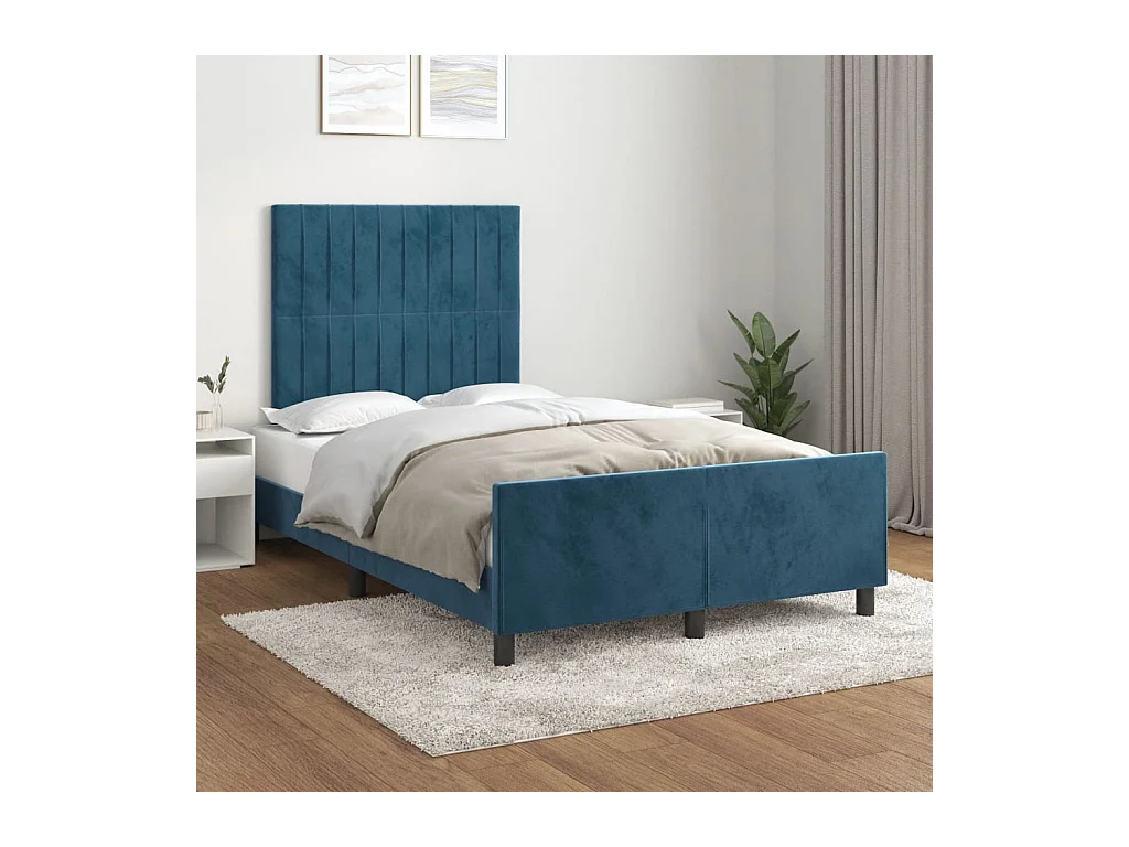 Lit simple | Lit adulte, enfant | Cadre de lit bleu foncé 120x190 cm velours