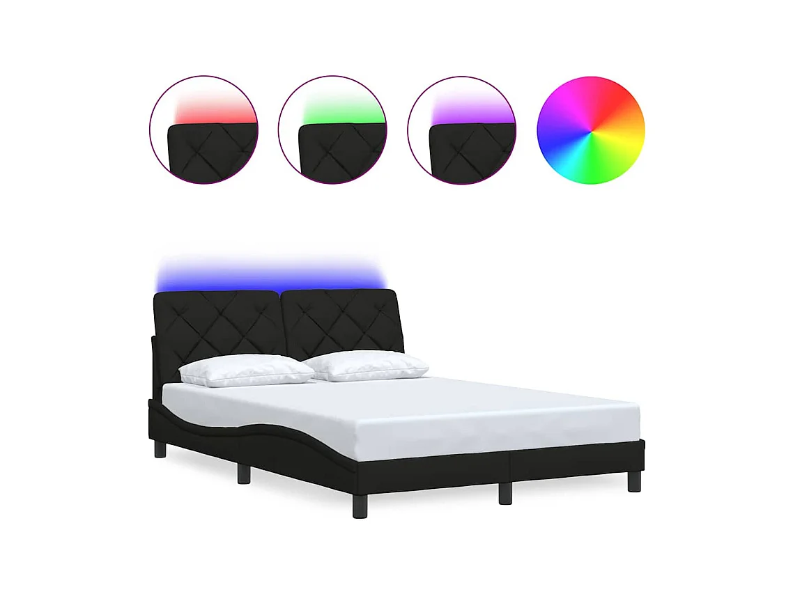 Lit double | Lit adulte | Cadre de lit avec LED noir 140x190 cm tissu