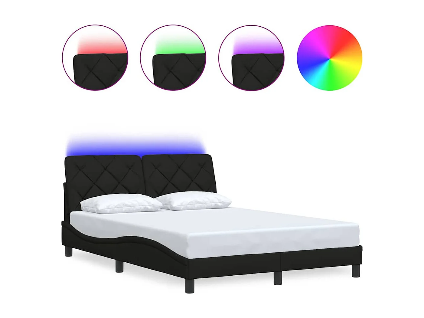 Letto per adulti | Letto matrimoniale | Giroletto con LED senza Materasso Nero 140x190 cm in Tessuto