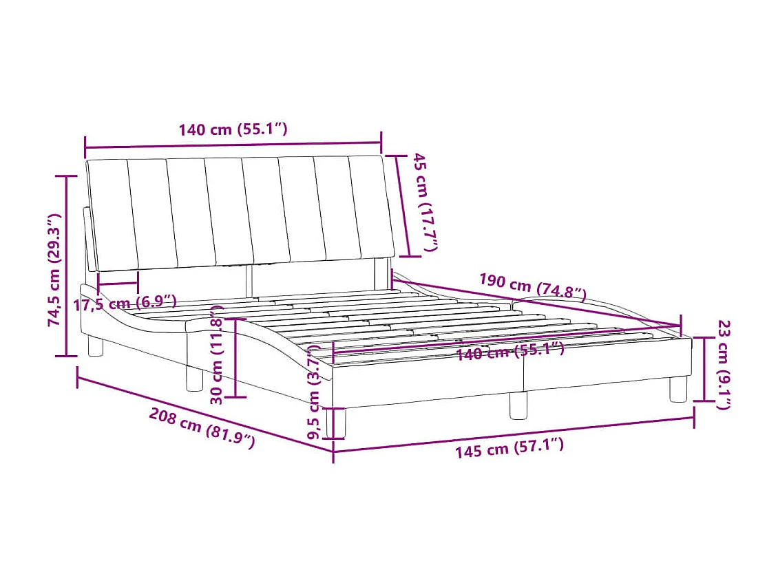 Letto per adulti | Letto matrimoniale | Giroletto senza Materasso Hanko Grigio Chiaro 140x190 cm Velluto