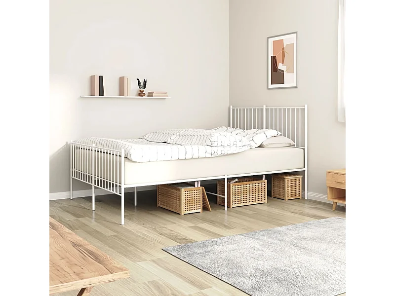 Lit double | Lit adulte | Cadre de lit métal et pied de lit blanc 140x190 cm