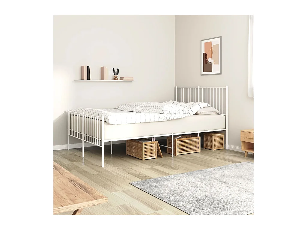 Lit double | Lit adulte | Cadre de lit métal et pied de lit blanc 140x190 cm