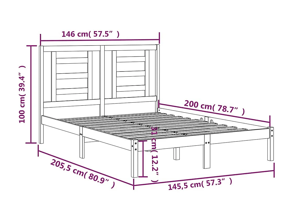 Lit double | Lit adulte | Cadre de lit 140x200 cm bois massif de pin