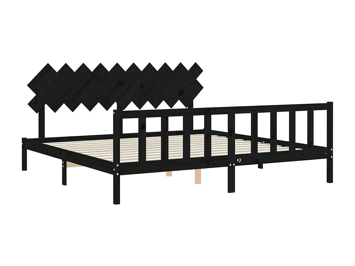 Lit double | Lit adulte | Cadre de lit noir 200x200 cm bois massif de pin