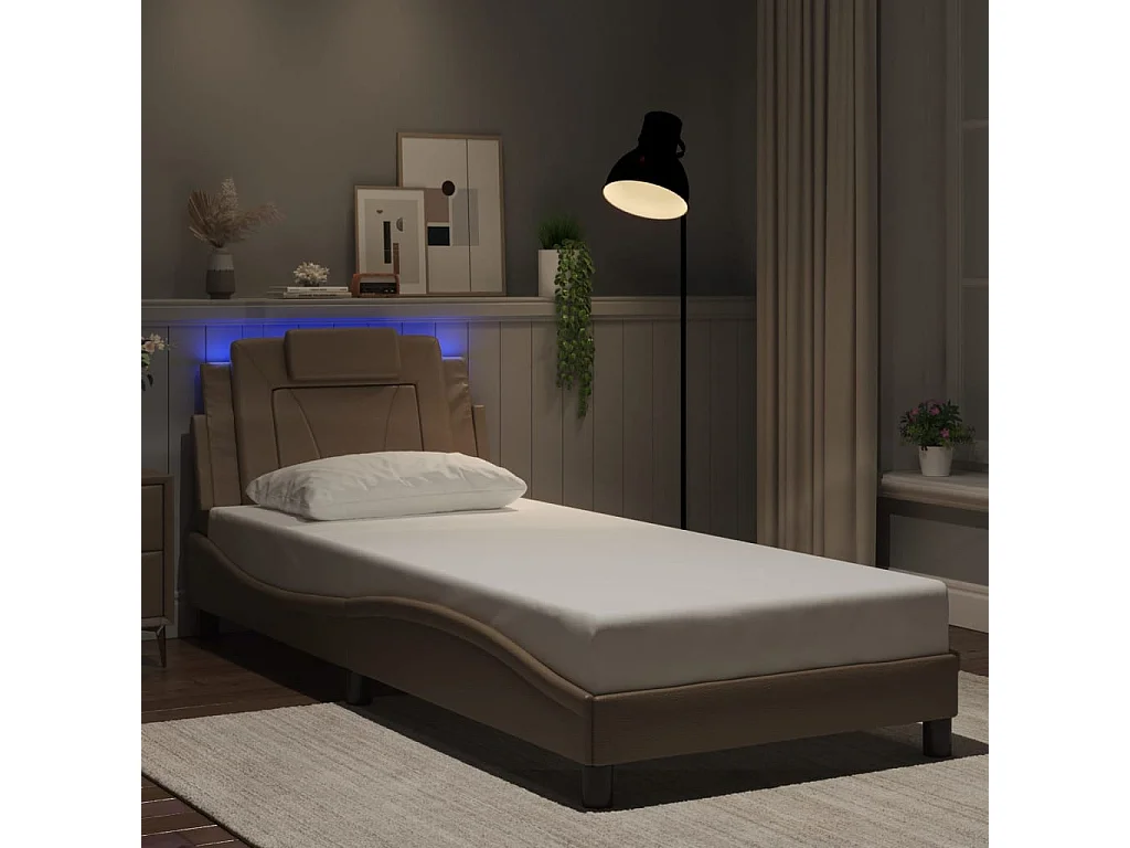 Lit simple | Lit adulte, enfant | Cadre de lit avec LED cappuccino 90x200 cm