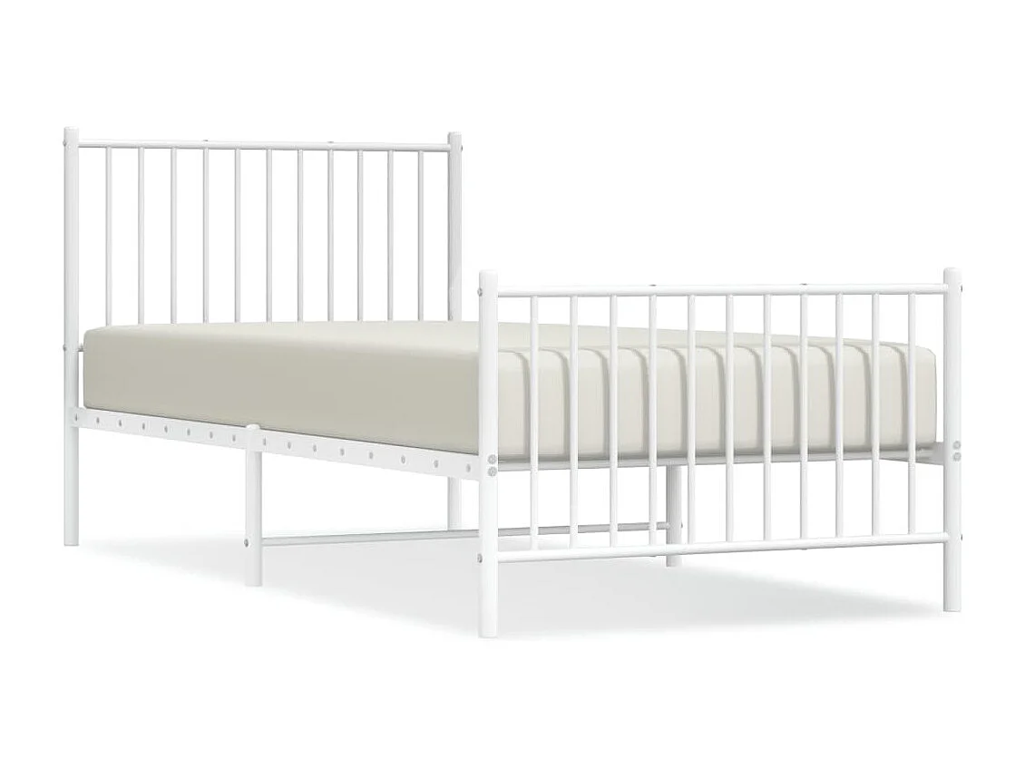 Lit simple | Lit adulte, enfant | Cadre de lit métal avec pied de lit blanc 90x200cm