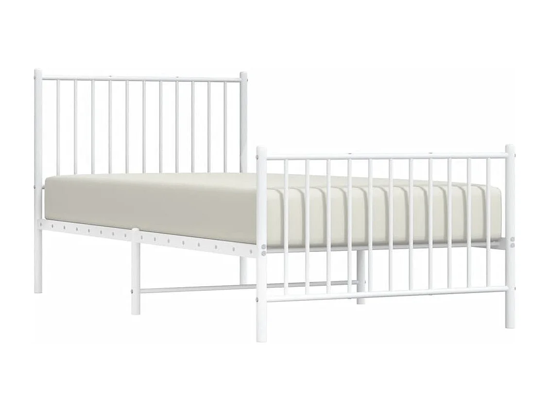 Lit simple | Lit adulte, enfant | Cadre de lit métal avec pied de lit blanc 90x200cm