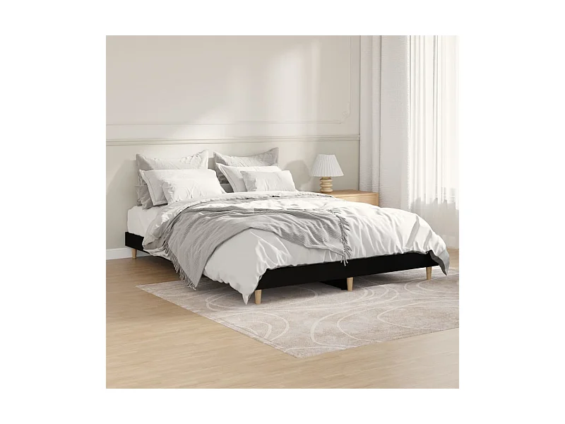 Lit double | Lit adulte | Cadre de lit noir 140x190 cm bois d'ingénierie